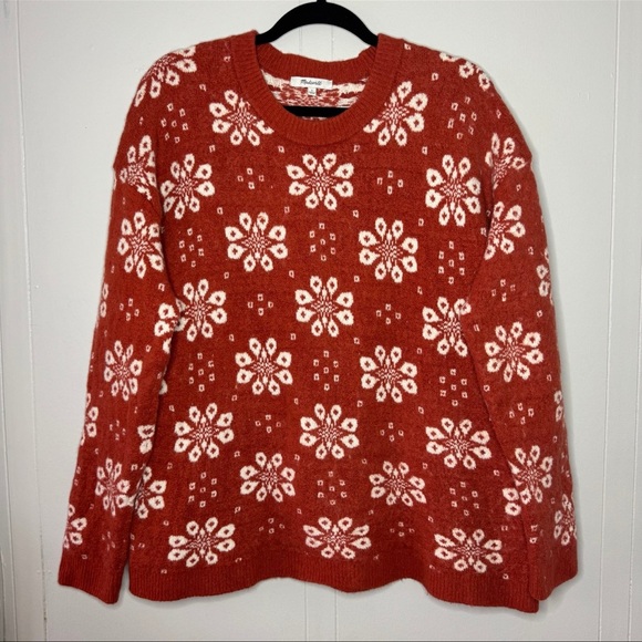 Madewell Althen Patterned Pullover Sweater Antique Cream Orange Large - Picture 4 of 9